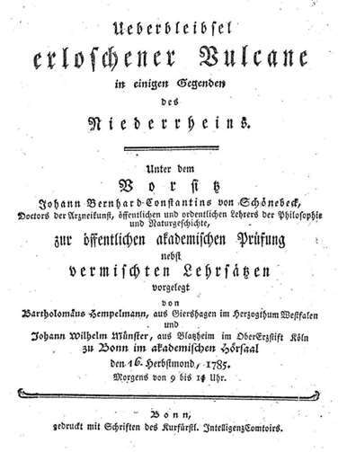 So sieht das Deckblatt der akademischen Prüfung aus, die 1785 über die Gesteinsvorkommen berichtete. privat