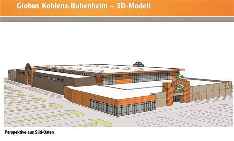 „Globus“ Koblenz baut an der B9 neu So soll der neue Markt neben der B9 aussehen. Grafik: Globus