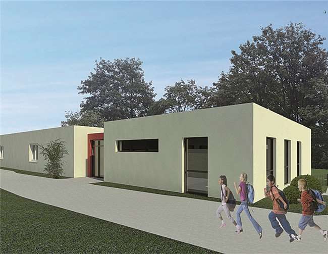 So soll sie später aussehen … die neue Eingangsfront der Grundschule Niederbachem.Architekturbüro Holz