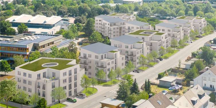 So wie auf dieser Präsentation des Projektentwicklers Plan 74 Gruppe soll das künftige Quartier St. Pius-Straße aussehen.Repro: JOST
