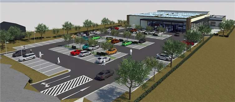 So wie auf dieser Visualisierung des Investors Schoofs Immobilien GmbH könnte der künftige Verbrauchermarkt am Ortseingang von Wormersdorf aussehen. Es handelt sich allerdings um eine vorläufige Darstellung, die sich aufgrund der Ergebnisse des Planverfahrens noch ändern kann.  Copyright: Schoofs Immobilien GmbH