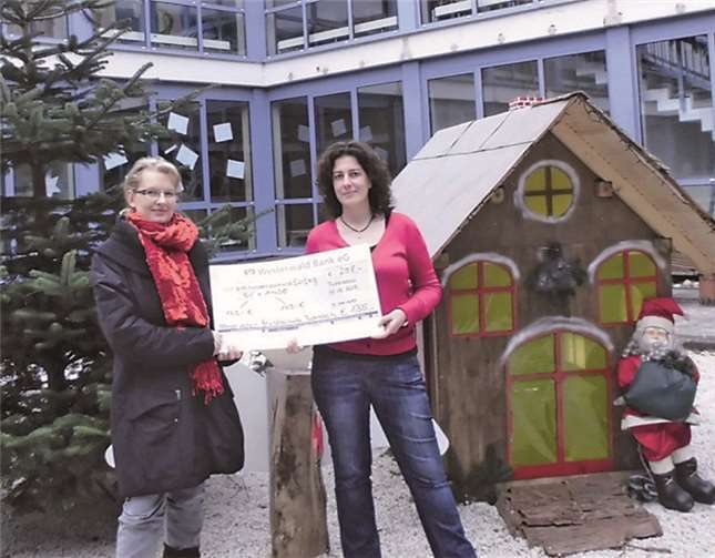 Sonja Claaßen (l.) freut sich mit Lehrerin Yvonne Schneider über den Erlös des Herbstflohmarktes. privat