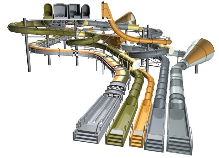 Spektakulär soll der Rutschenpark werden. Auch er soll dazu beitragen, dass die Deichwelle neue Gäste gewinnen kann.Quellen: Entwurfsskizzen/Stadtwerke Neuwied GmbH