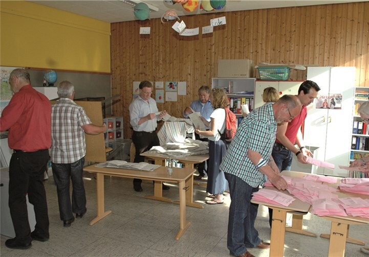 Start in den Auszählungsmarathon der in den großen Wahllokalen bis 1 Uhr in der Nacht dauerte.BL