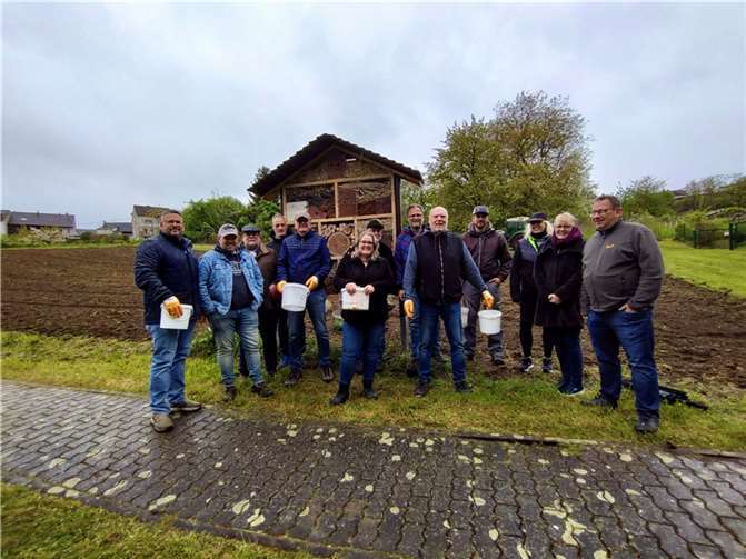 Stefan Hommer bereitete das Grundstück für die Einsaat vor und so konnten die übrigen Mitglieder der CDU Kettig die Blumensamen einstreuen und hoffen nun gemeinsam auf eine schöne Wildblumenwiese im Sommer. Quelle: CDU Kettig