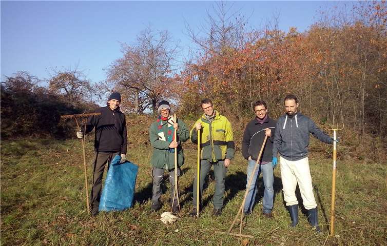 Stefan Schliebner, (2. v.li.), mit ehrenamtlichen Helfern bei anderen Naturschutzarbeiten am Heyerberg. Foto: privat