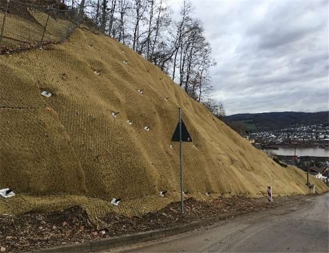 Steilhang nach erfolgter Sicherungsmaßnahme.