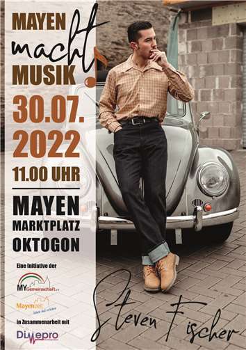 Steven Fischer gibt am 30. Juli auf dem Marktplatz in Mayen ein Konzert.  Grafik: MY-Gemeinschaft