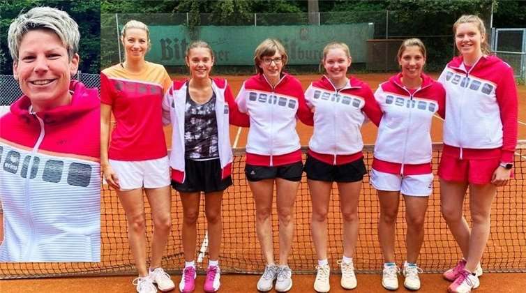 Strahlende Gesichter bei den Steimeler Damen, die in der C Klasse ungeschlagen Tabellenführer wurden! V.l.n.r.: Jenny Maasch, Fabienne Seitz, Lotta Neitzert, Laura Schuh, Mannschaftsführerin Ayleen Herder, Nadine Potschka, Jil Dreidoppel.Fotos: TC Steimel