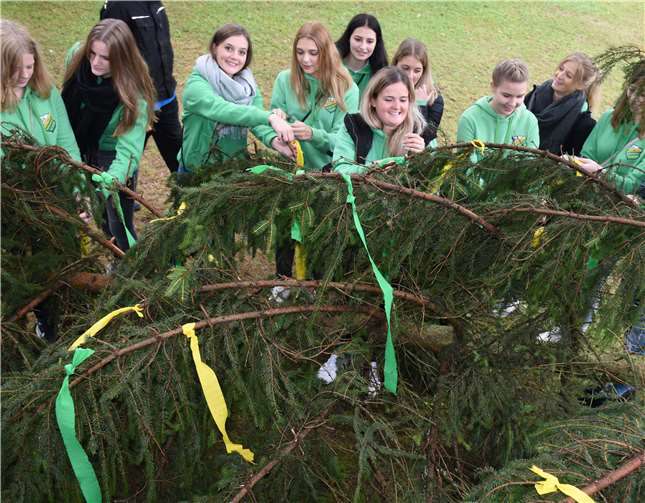 Straßenhauser Maimädchen schmückten den Kirmesbaum.