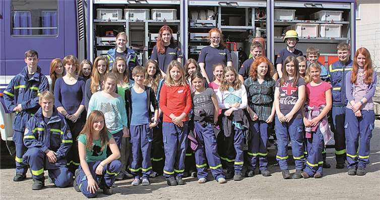 Teilnehmende Schülerinnen des Girls’ Day mit THW-Helferinnen und –Helfern sowie dem THW-Jugendbetreuer Kilian Heuwagen (2. v .r.). THW Ahrweiler