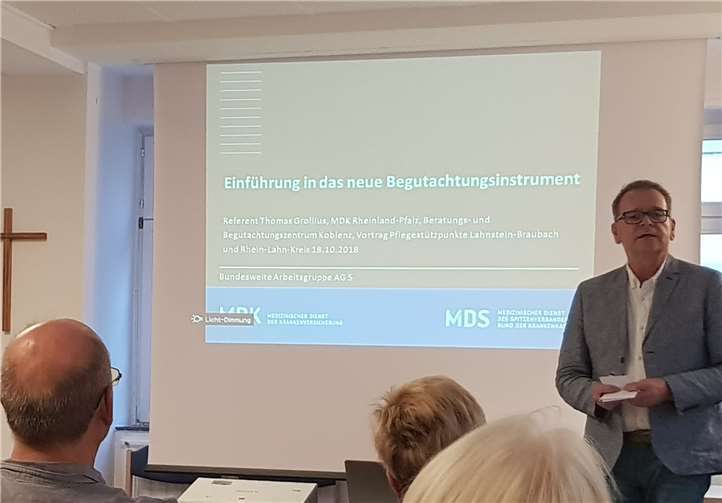 Thomas Grollius vom Medinzinischen Dienst der Krankenversicherung (MDK), erläuterte ausführlich das aktuelle Begutachtungsverfahren. Pflegestützpunkt Bad Ems