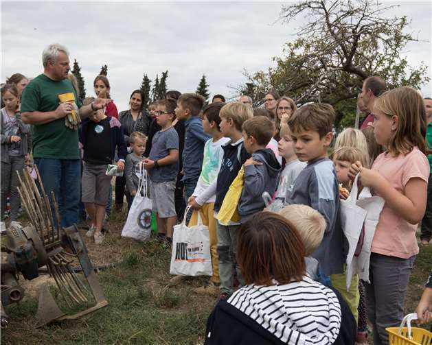 Thomas Kühlwetter erklärte den Kindern, warumdie Trockenheit den Kartoffeln zugesetzt hatte. Fotos: CEW
