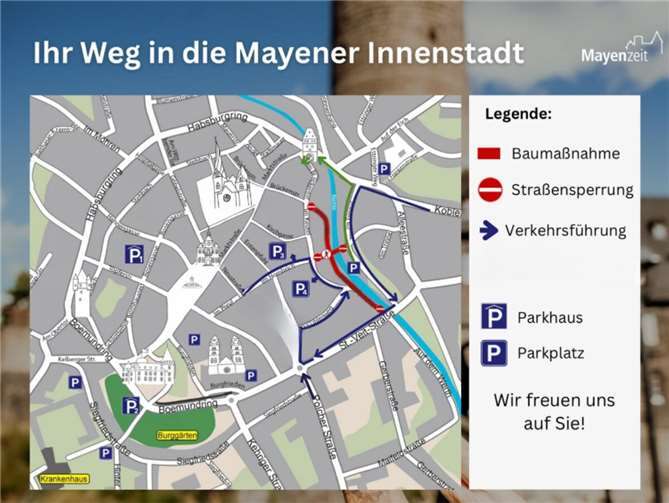 Trotz Baustellen komfortabel in der Mayener Innenstadt einkaufen. Grafik: Stadt Mayen