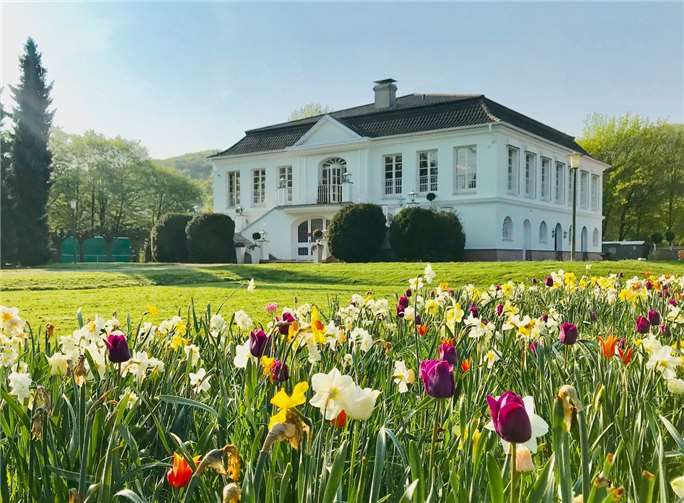 Tulpen vor dem Schlösschen sorgen für ein farbenfrohes Bild.Foto: privat