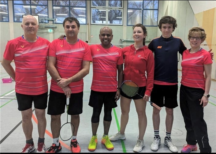 Über den 3.Sieg in Folge freuten sich (v.l.n.r).. Claus Schulte, Skender Bunjaku, Arun Karuvelil, Tetiana Horets, William Unkel und Sandra Schreiber.  Foto:privat