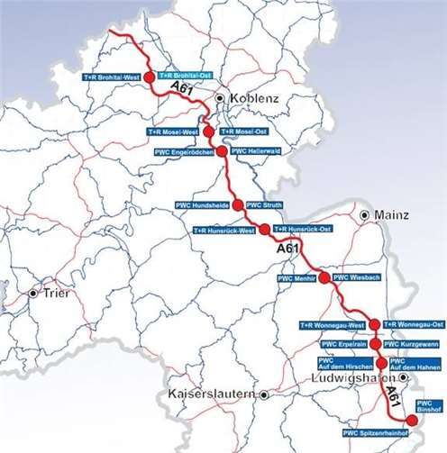 Übersicht der Rastanlagen.Quelle: Verkehrsministerium Rheinland-Pfalz