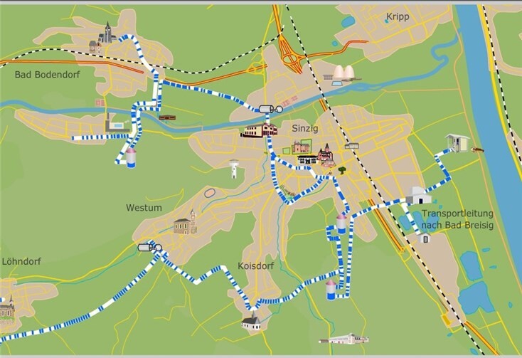 Übersicht über die Sinziger Trinkwasserversorgung. Stadtwerke Sinzig