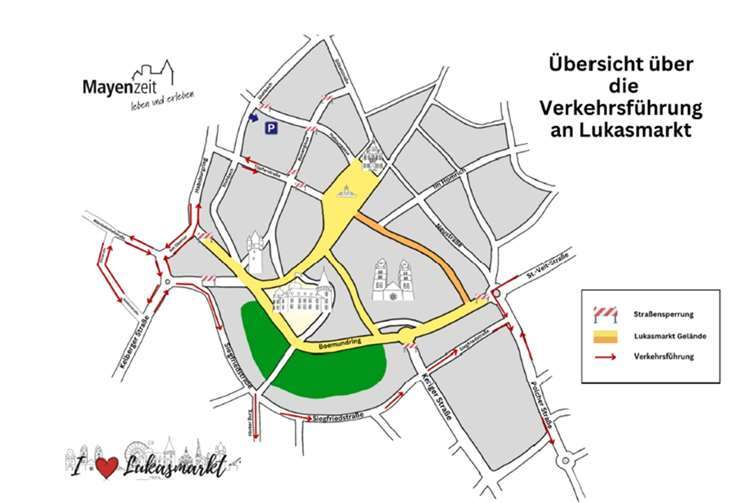 Übersicht über die Verkehrsführung am Lukasmarkt 2024.Grafik: Stadt Mayen