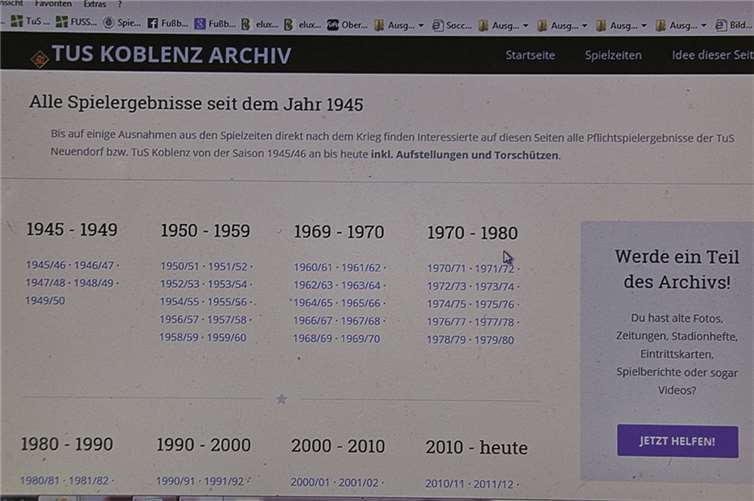 Übersichtlich präsentiert sich das  Internetarchiv der TuS Koblenz, welches seit einigen Wochen im Netz abrufbar ist.-TH-