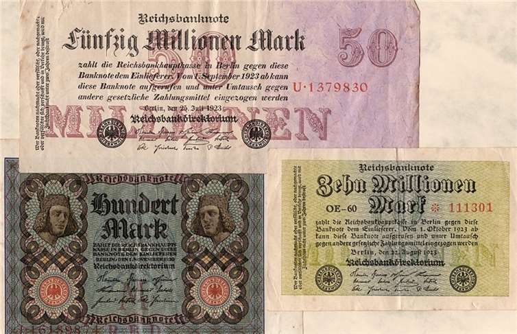 Um der Geschwindigkeit der galoppierenden Inflation nachzukommen, wurden die Geldnoten mit horrenden Summen nur noch einseitig bedruckt.