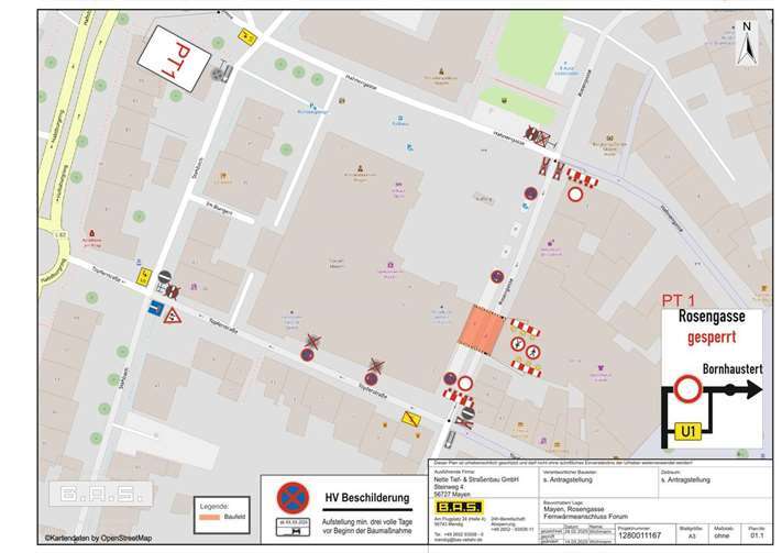 Mayen: Vollsperrung der Rosengasse Umleitungsplan zur Vollsperrung. Foto: B.A.S. Verkehrstechnik AG