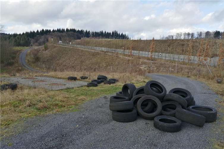 Unbekannte Täter haben an der B256 Altreifen illegal entsorgt. Foto: Polizei