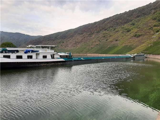 Unfall zwischen einem Fahrgastschiff und einem Güterschiff auf der Mosel.  Foto: WSP Koblenz