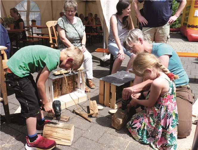 Unter der Anleitung von Katja Daub bewiesen die Kinder beim Bau von Insektenhotels handwerkliches Geschick.