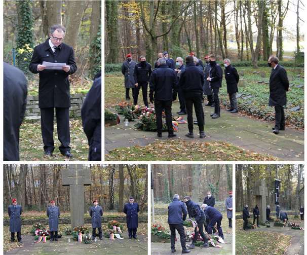 Unter der Leitung von Verbandsbürgermeister Bruno Seibeld trafen sich Abordnungen von der Bundeswehr, der Ortsgemeinde Nörtershausen sowie ein Vertreter der Deutschen Kriegsgräberfürsorge und die Kameraden der Freiwilligen Feuerwehr Nörtershausen, auf dem Ehrenfriedhof in Pfaffenheck.Fotos: Lukas Benner