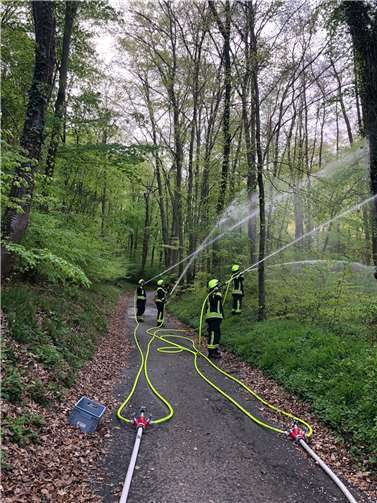 Unterhalb der Paradieswiese wurde mit D-Hohlstrahlrohren „gelöscht“.  Foto: privat