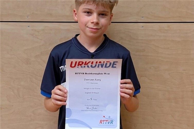 Urkunde fünfter Platz Bezirksrangliste Jugend West Darian