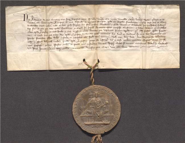 Urkunde mit Siegel zur Verleihung der Stadtrechte an Oberlahnstein vom 9. Januar 1324 (Sammlung Staatsarchiv Würzburg). Foto: Privatsammlung Fouque