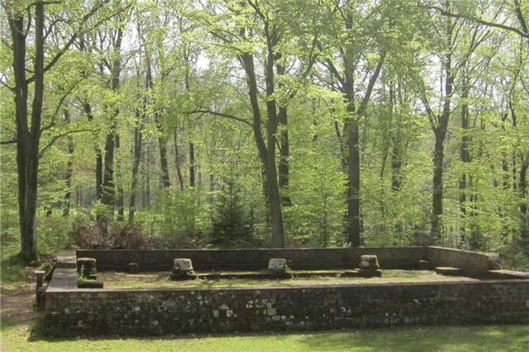 Versammlungshaus/Basilika – die Reste zweier Säulenreihen sind erkennbar. Foto:  Klaus Peter Scholz - „Heidentempel“ bei Nöthen