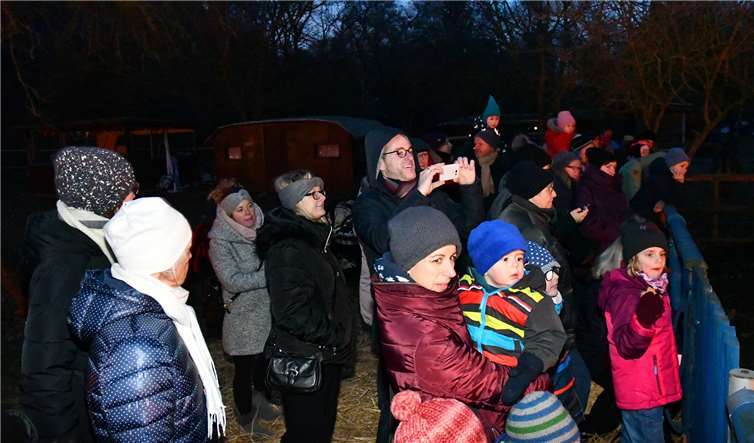 Viele Familien mit Kindern betrachteten die Lebendige Krippe.
