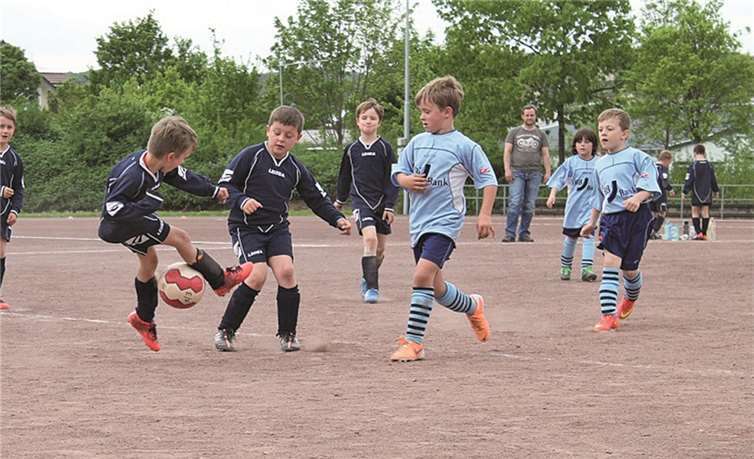 Viele Torraumszenen gab es zwischen den F-Junioren der SG Heimersheim und der SG Bachem/Walporzheim (hellblaue Trikots).privat