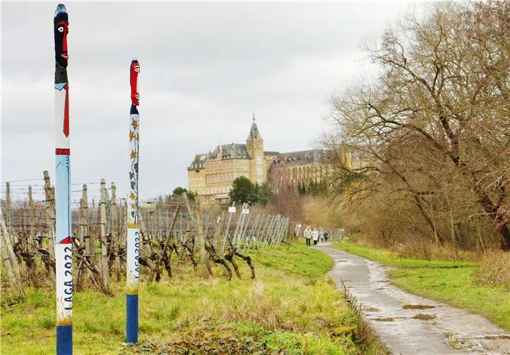 Viele solch individuell gestalteter Weinbergspfähle prägen bald das Stadtbild und spiegeln die Vorfreude auf die Landesgartenschau 2022 wider. Foto: Freundeskreis Landesgartenschau Bad Neuenahr-Ahrweiler 2022 e.V.