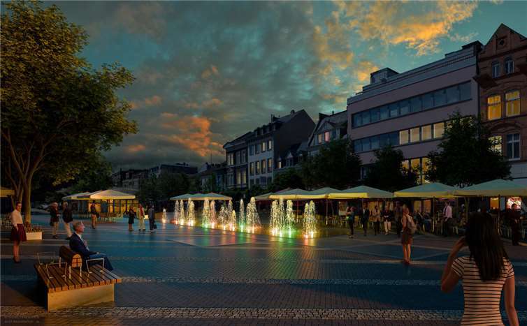 Visualisierung der Wasserspiele am umgebauten Luisenplatz.Foto: Aust-Manufaktur.de