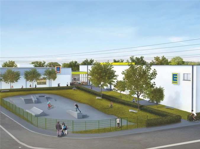 Visualisierung des Nahversorgungszentrums. Zugang aus Richtung Innenstadt.- BL -