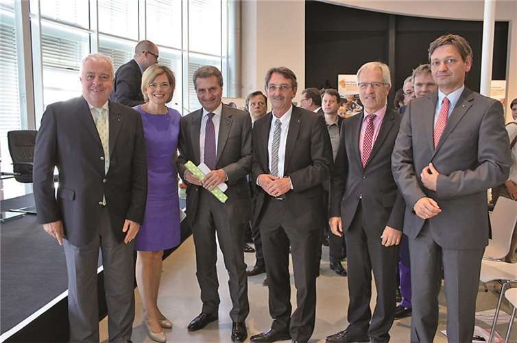 V.l.: Guido Ernst, MdL, EU-Kommissar Günter Öttinger, Stellvertretende Bundesvorsitzende Julia Köckner, Fraktionsvize Alexander Licht, MdL, Josef Dötsch, MdL, Fraktionsvize Christian Baldauf.Guido Ernst MdL