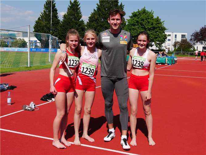 (V.l.) Lena Rotta, Leonie Kupser, Niklas Kaul, vom TSV Schott Mainz, U20 WM im Zehnkampf, Madita Frieb-Preis.Foto: privat