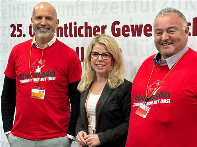 V.l. Marc Winter, Lana Horstmann und Uwe Siebenmorgen. Foto: IG Metall