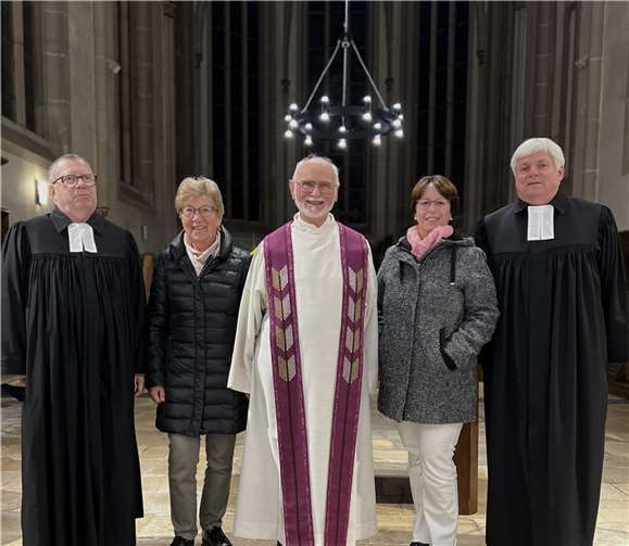 V.l.: Prädikant Bernd Schlöffel (ev.), Marlene Helf (röm.-kath.), Pfarrer Hans-Werner Schlenzig (alt-kath.), Annette Weiß (röm.-kath.), Pfarrer Andreas Horn (ev.). Foto: privat