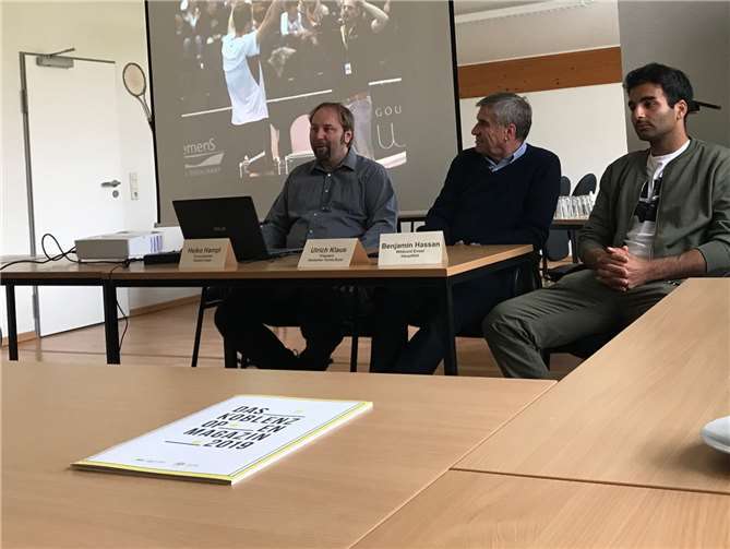(V.l,) Turnierdirektor Heiko Hampl, Ulrich Klaus, Präsident des Deutschen Tennis-Bund, und Benjamin Hassan freuen sich auf die „Koblenz Open 2019“. Foto: Profi