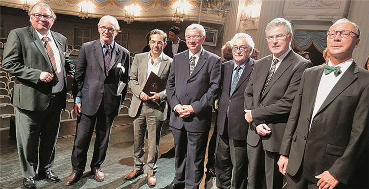 V.l.: Walter Schumacher, Martin Mosebach, Navid Kermani, Joachim Hofmann-Göttig, Egon Ammann, Gernot Wilhelm, Detlef Knopp.BSB