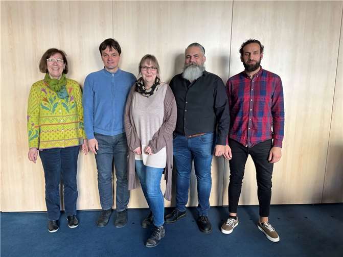 V.li. Anna-Brigitte Haars, Gregor Bell (Caritas), Christine Reeka, Marco Lohn (Bundesagentur für Arbeit), Ali Karim (Flüchtlingslotse). Foto: privat