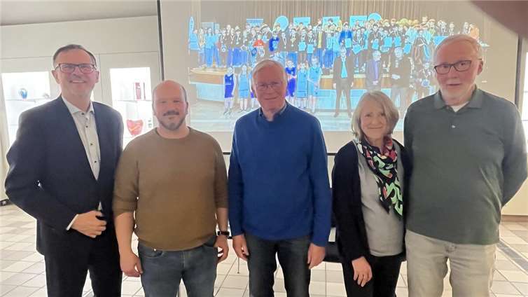 V.li. Dieter Schmidt, stellv. Vors. SSV, Peter Leffler, Beirat SC Rheinbach, Karl-Ziegler, Finanzwart SSV, Gabi Funke, Beirat TV Rheinbach und Karl-Heinz Carle, Vors. SSV. Foto: Stadtsportverband Rheinbach