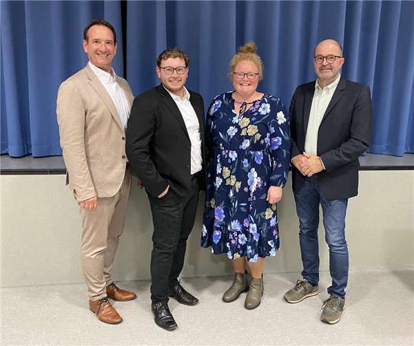 V.li. Thomas Przybylla (Bürgermeister Verbandsgemeinde Weißenthurm), Cedrik Klein (Vorsitzender CDU Gemeindeverband Weißenthurm), Natalja Kronenberg (CDU-Fraktionsvorsitzende VG-Rat), Peter Moskopp (MdL). Quelle: CDU-Gemeindeverband Weißenthurm
