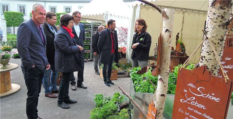V.li. Thomas Schilling, Andreas Drechsler, Anna Maria Schuster, Andreas Schmauderund David Langner bestaunten das vielfältige Angebot für Beet und Balkon. Fotos: BSB