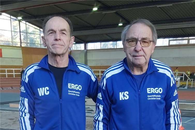V.li. Wolfgang Custodis und Kurt Schüllers beim Hallensportfest-Masters in Ludwigshafen. Foto: SV Urmitz